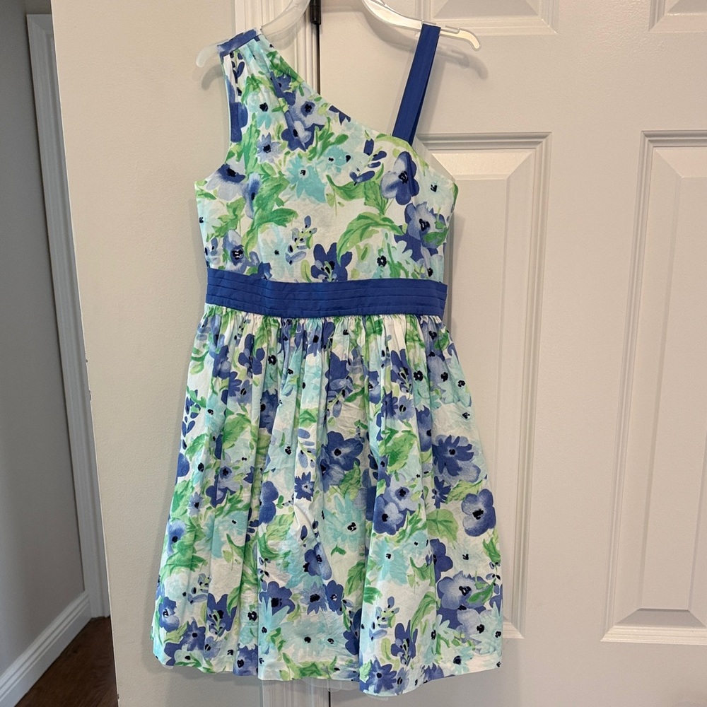 Gymboree One-Shoulder Floral Dress in Blue and Green
